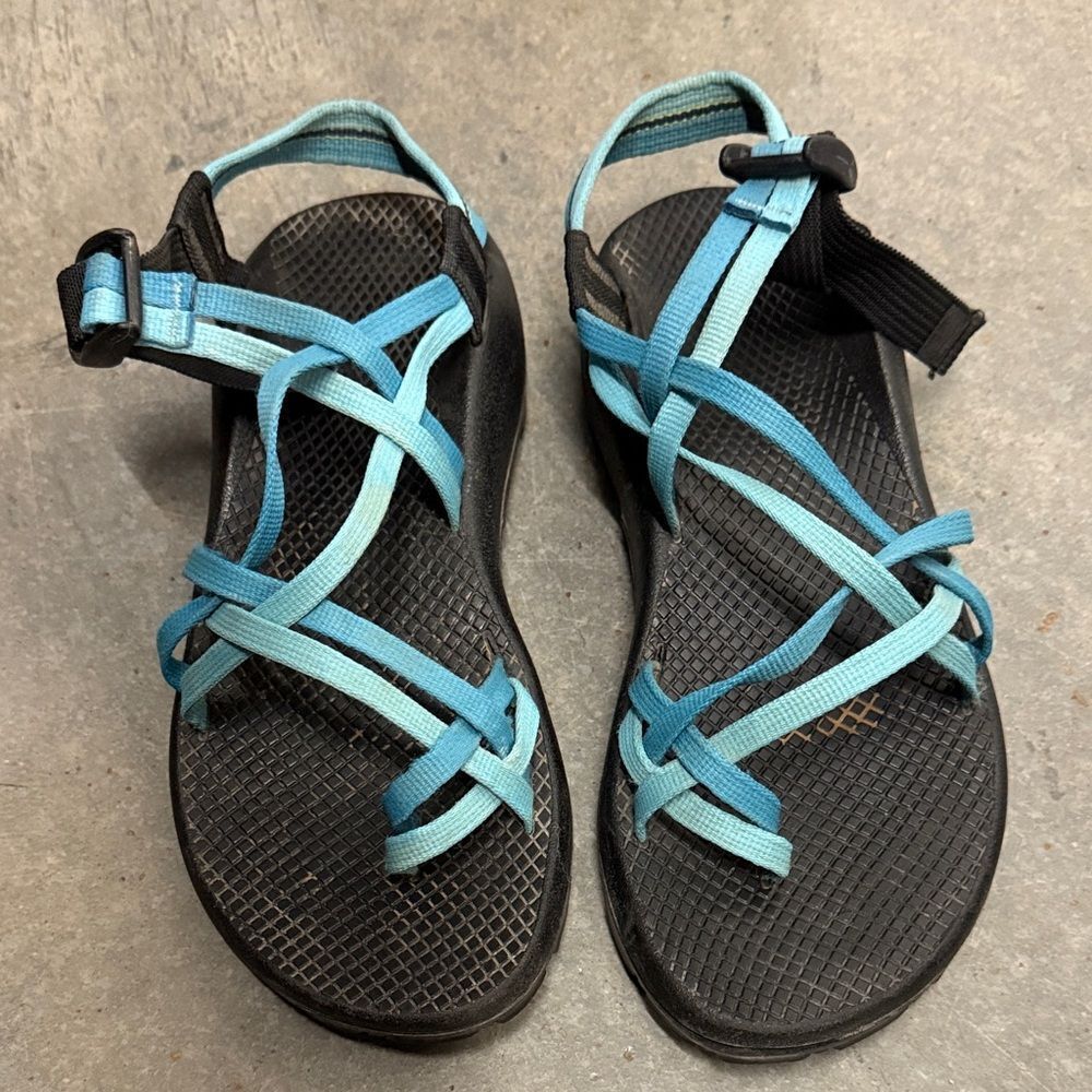Chaco Aqua and Black Strappy Sandals